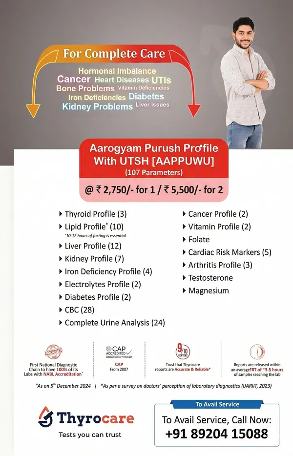 Aarogyam Purush Profile with UTSH — 107 Tests @ ₹2750