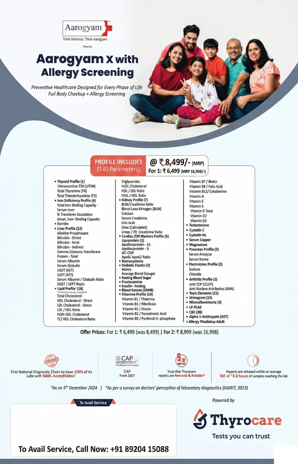 Aarogyam X with Allergy Screening — 140 Tests @ ₹6499