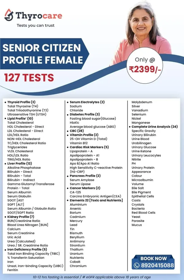 Senior Citizen Profile Female — 127 Tests @ ₹2399
